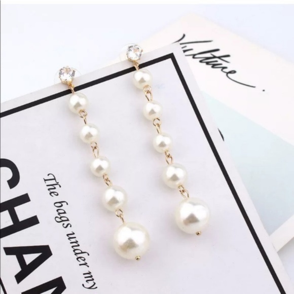Beautifu lBig Pearl Long Tassel Dangle Earring New - Picture 3 of 4